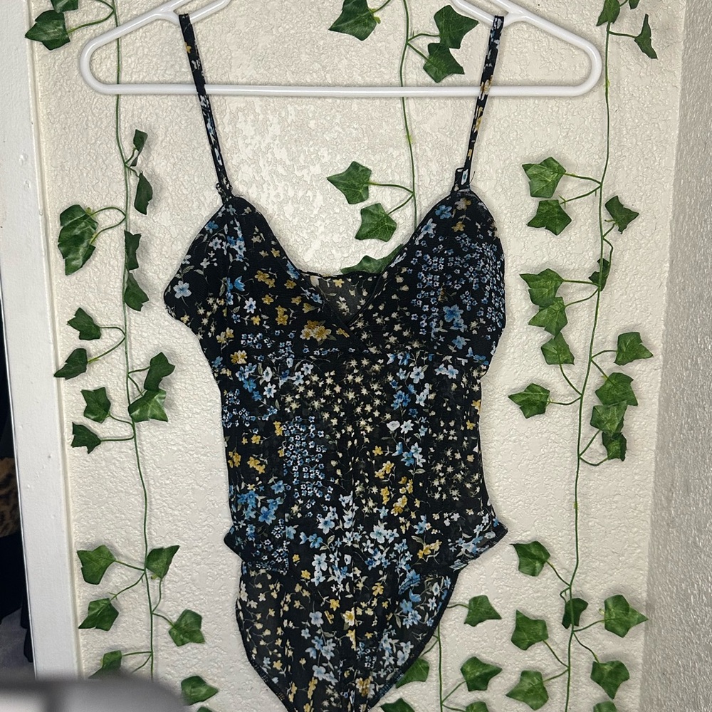 Fashion Nova Black Floral Bodysuit